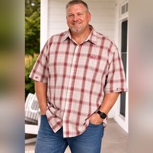 Y2K South Pole Men's Red White Plaid Short-Sleeve Button-Down Shirt Streetwear